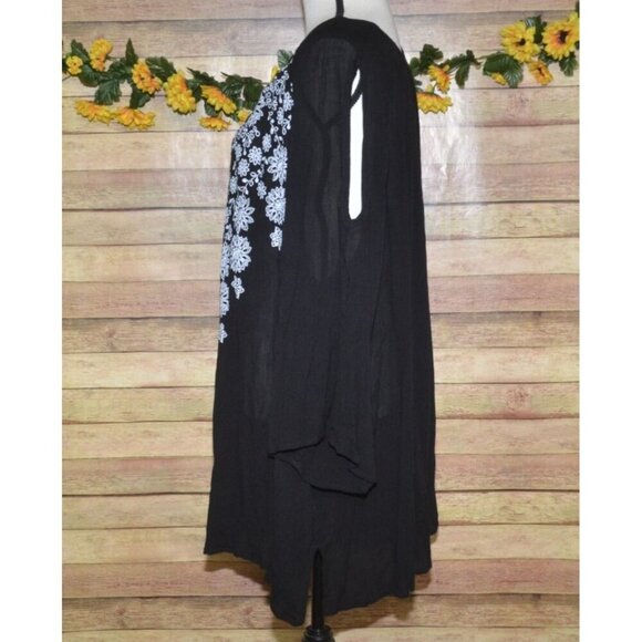 Catherines Black Tunic Top Plus Size 3X White Floral Print Open Shoulder Blouse - Picture 5 of 10